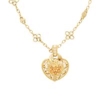 YELLOW GOLD AND DIAMOND STATION NECKLACE WITH HEART PENDANT