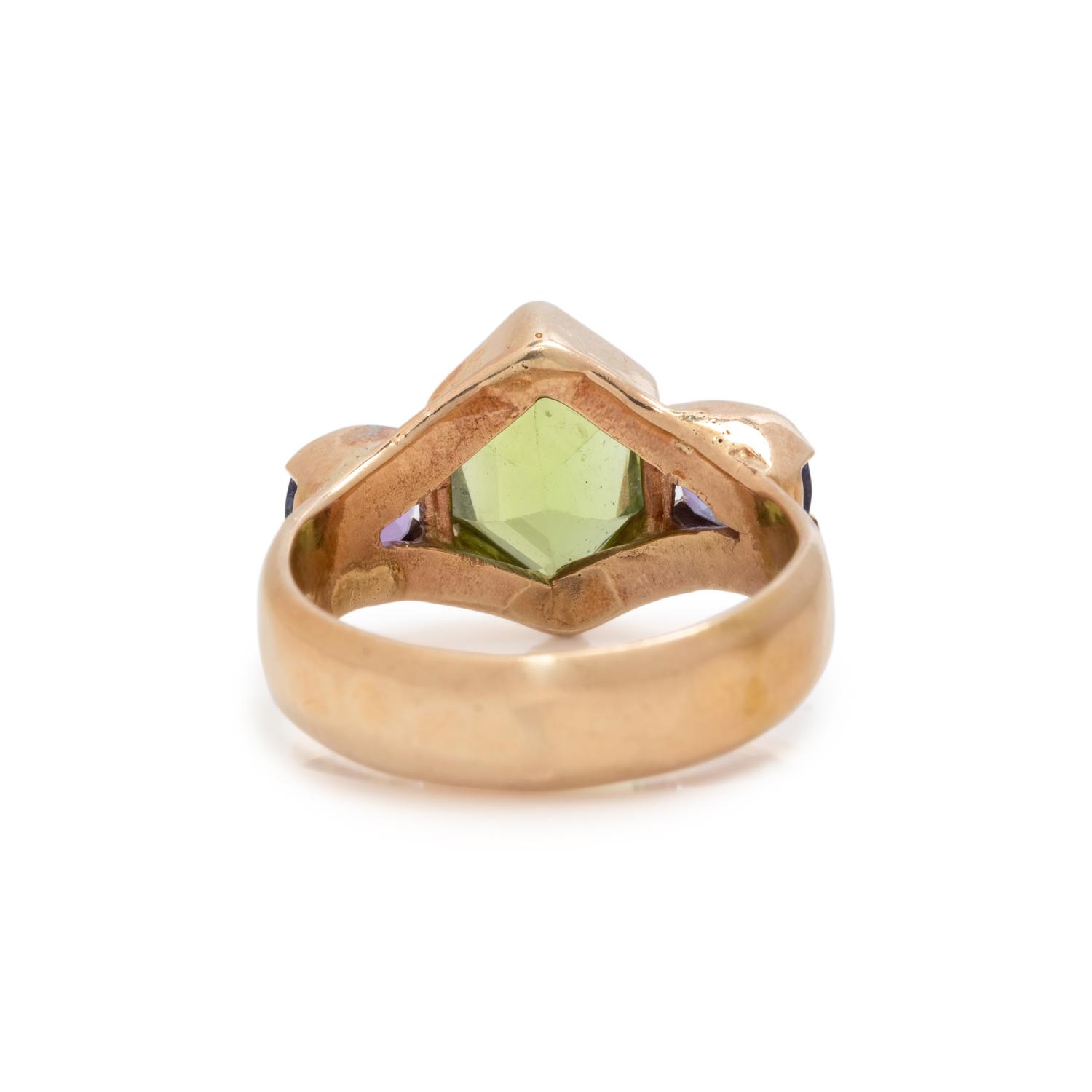 YELLOW GOLD, PERIDOT AND TANZANITE RING