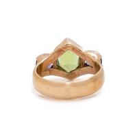 YELLOW GOLD, PERIDOT AND TANZANITE RING