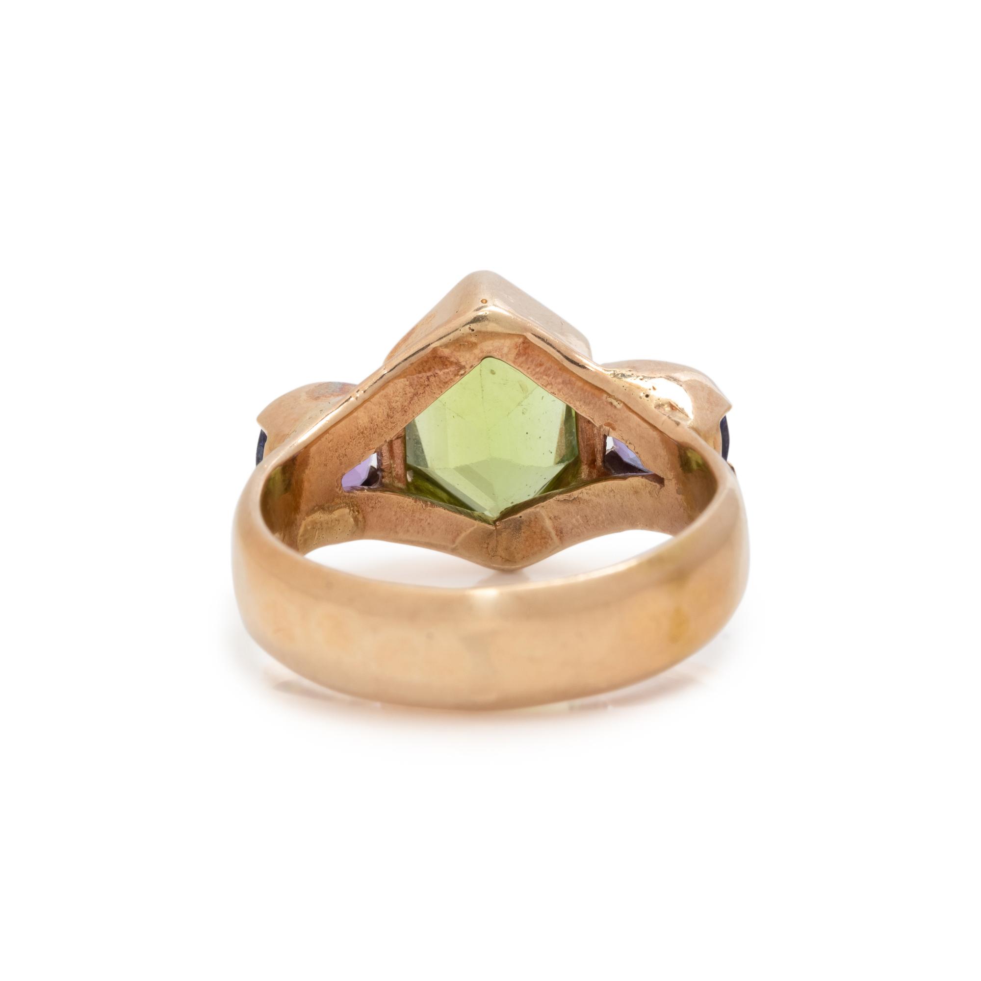 YELLOW GOLD, PERIDOT AND TANZANITE RING