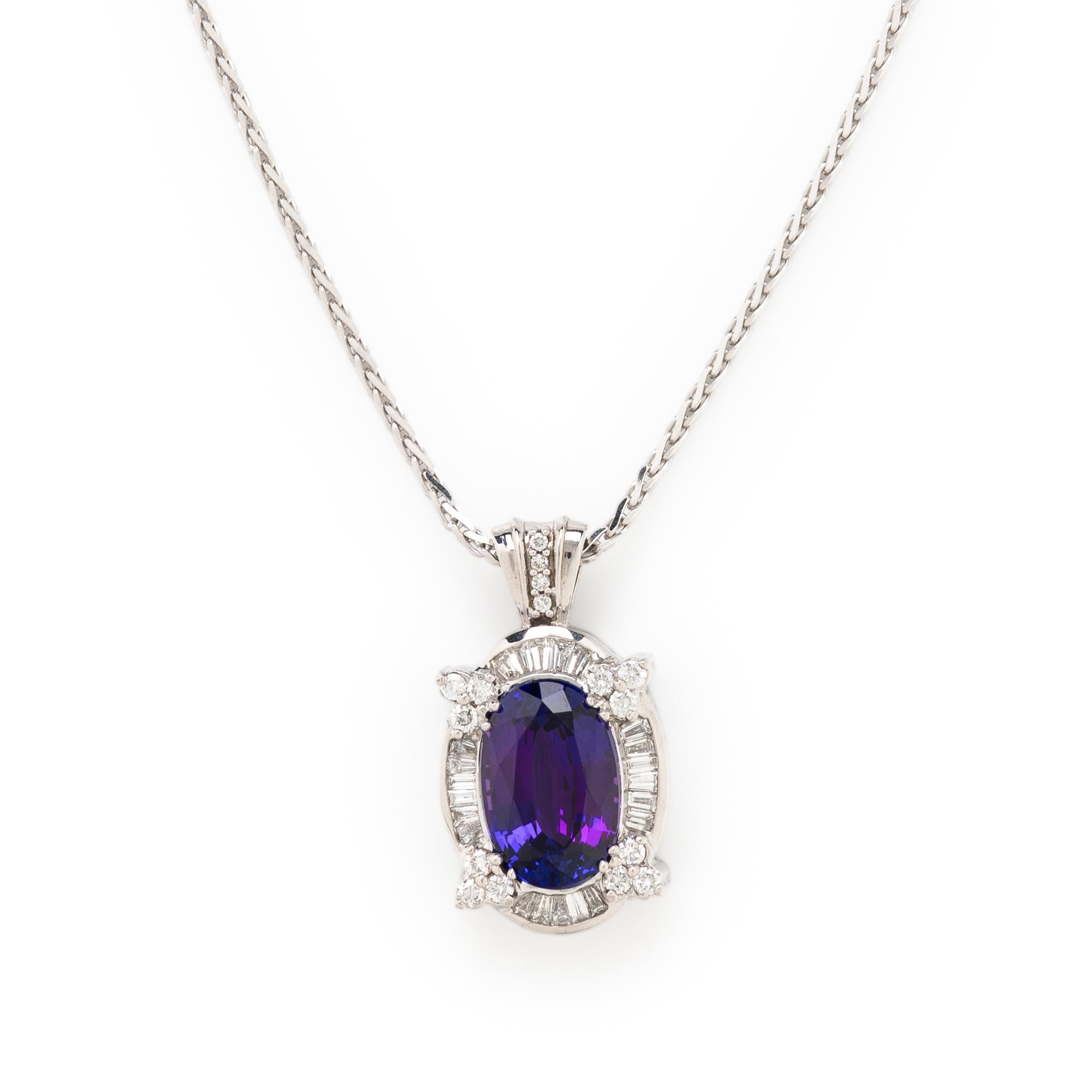 TANZANITE, DIAMOND, AND WHTE GOLD PENDANT NECKLACE