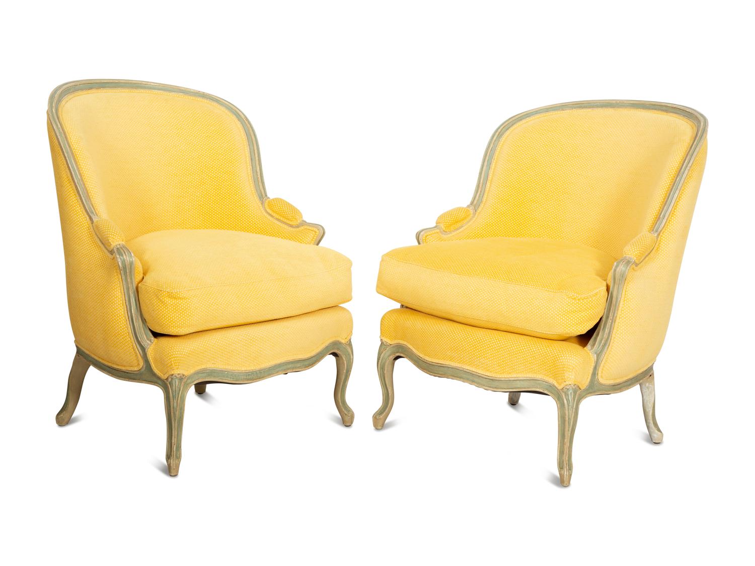 A Pair of Louis XV Style Painted Bergères