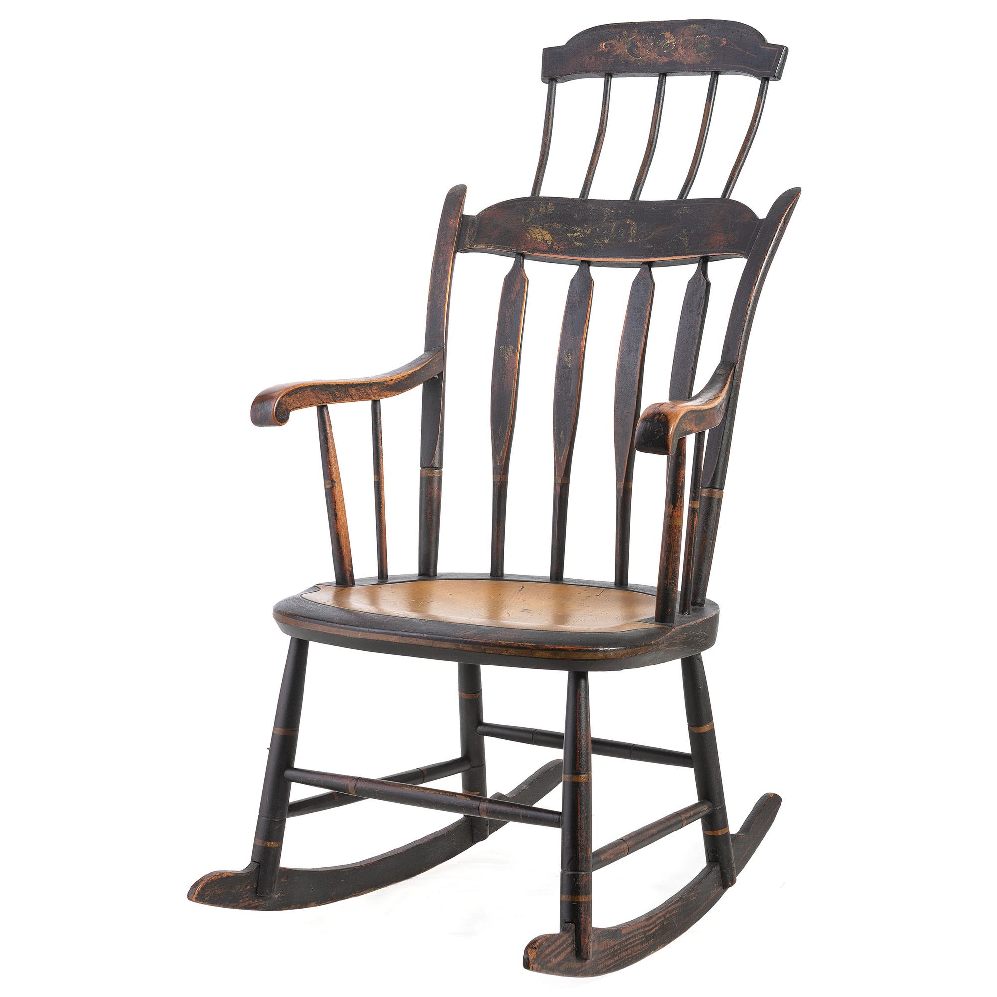 A Classical Arrowback Paint Decorated Windsor Armchair Rocker