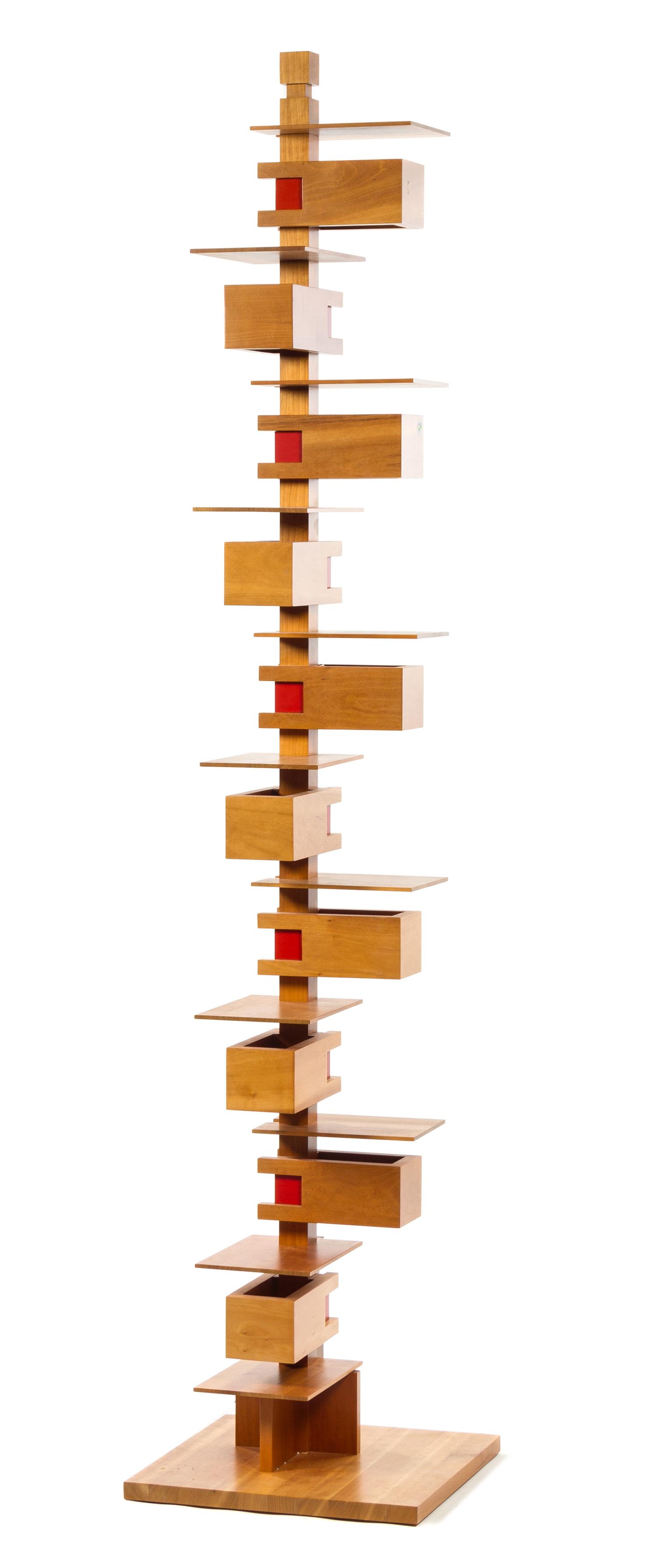 A Painted and Stained Cherry Taliesin II Floor Lamp Height 80 1/2 inches. — AFTER A DESIGN BY FRANK LLOYD WRIGHT