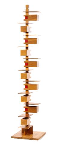 A Painted and Stained Cherry Taliesin II Floor Lamp Height 80 1/2 inches. — AFTER A DESIGN BY FRANK LLOYD WRIGHT