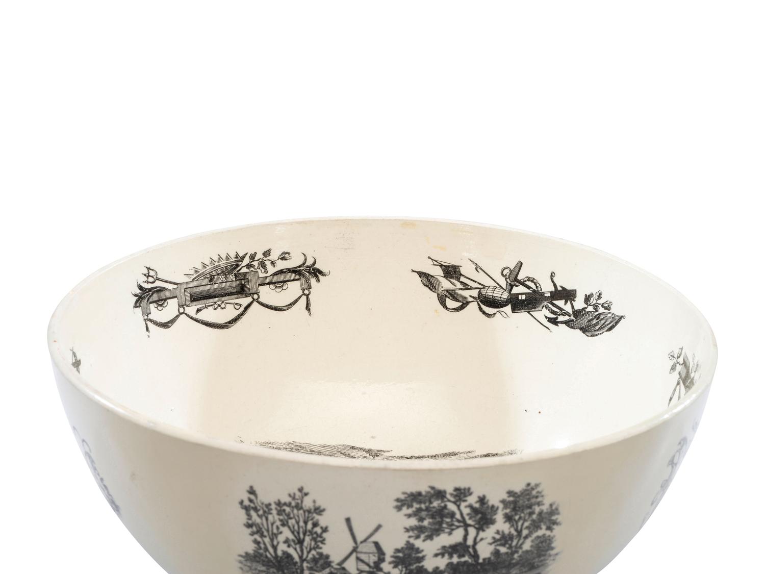 A Liverpool Transfer-Printed Creamware Punch Bowl with George Washington and Benjamin Franklin