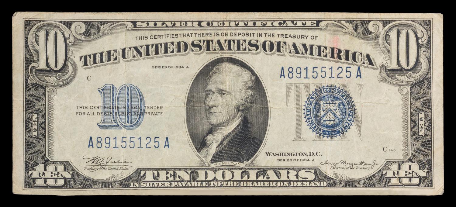 A United States 1934A $10 Silver Certificate