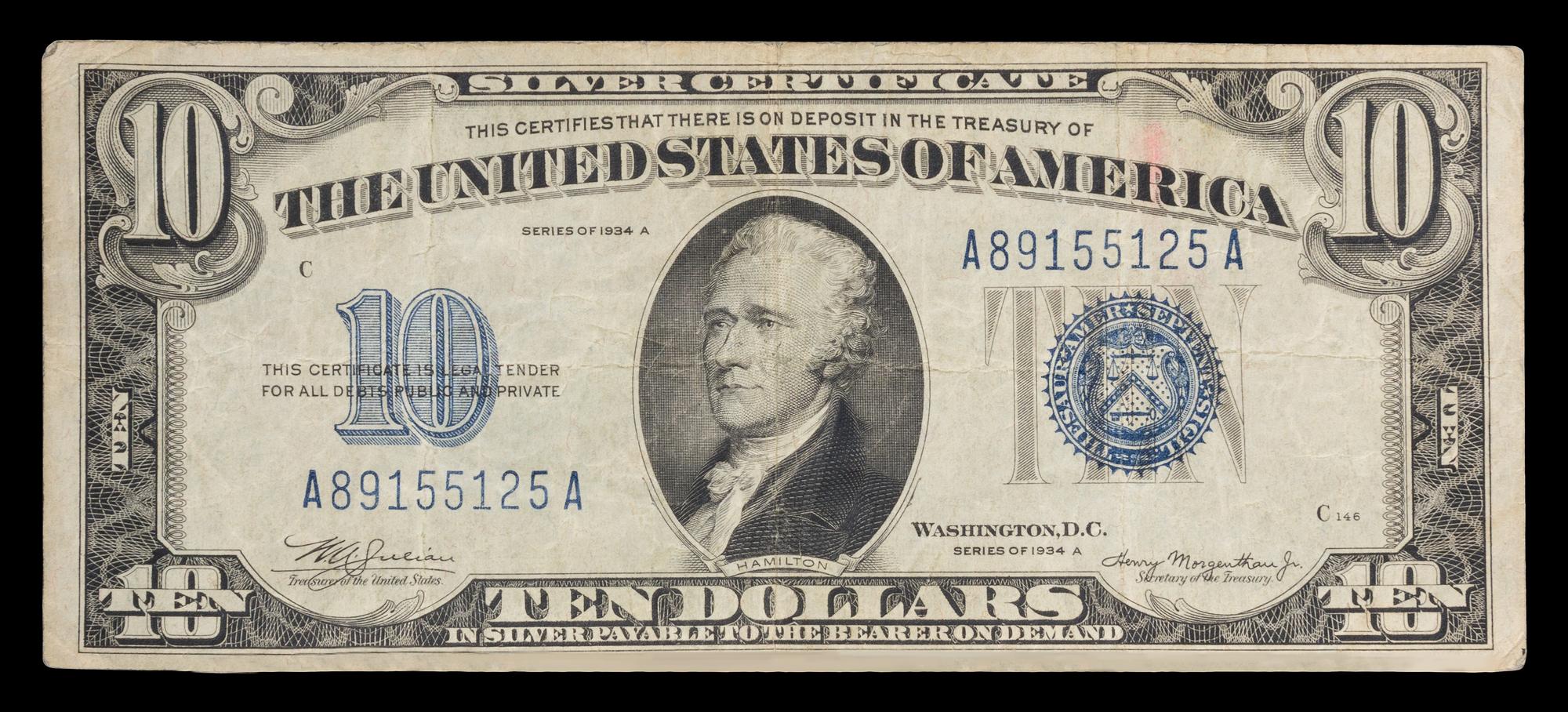 A United States 1934A $10 Silver Certificate