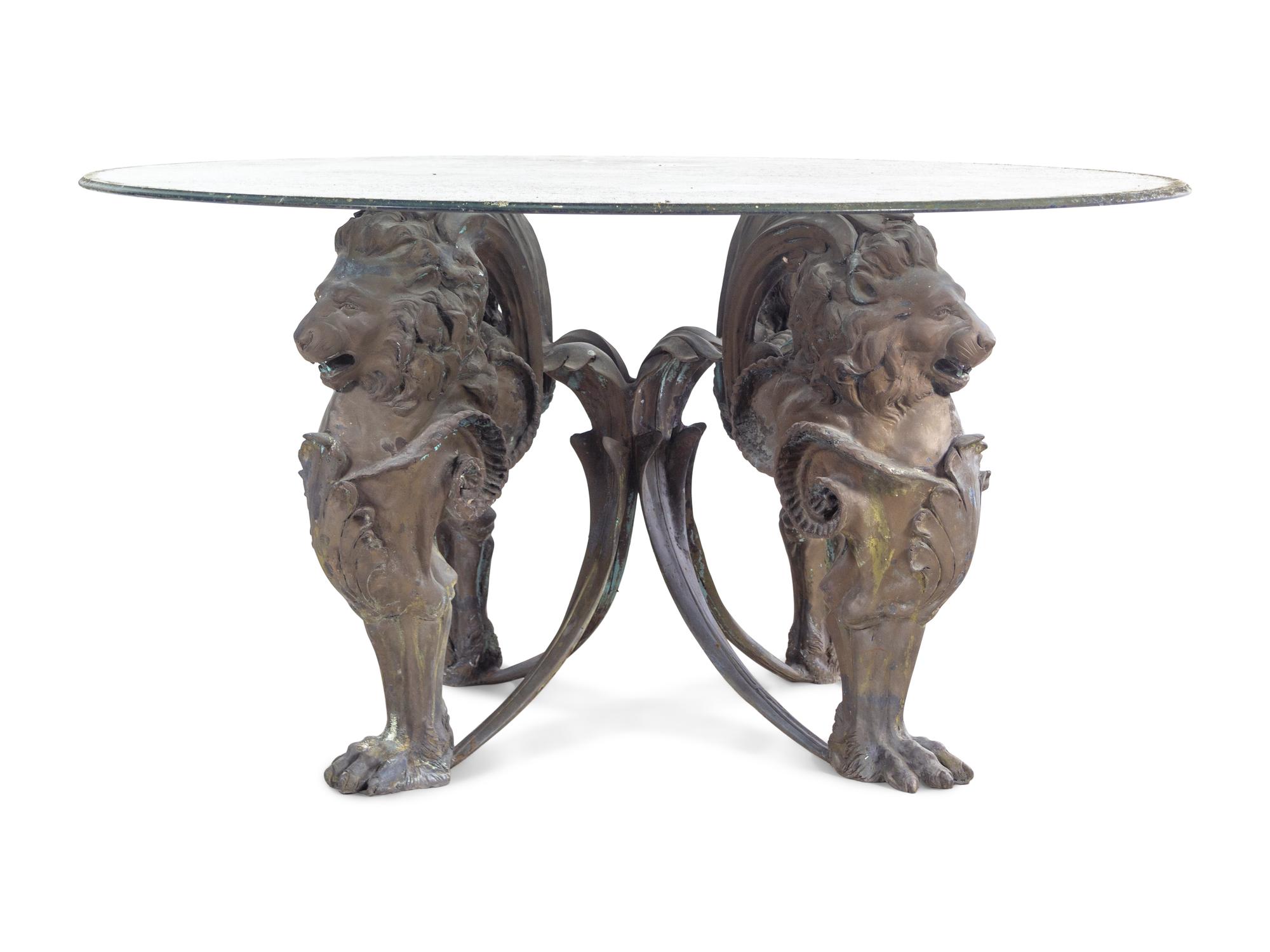 A Neoclassical Style Cast Metal Table Base with Lion Supports