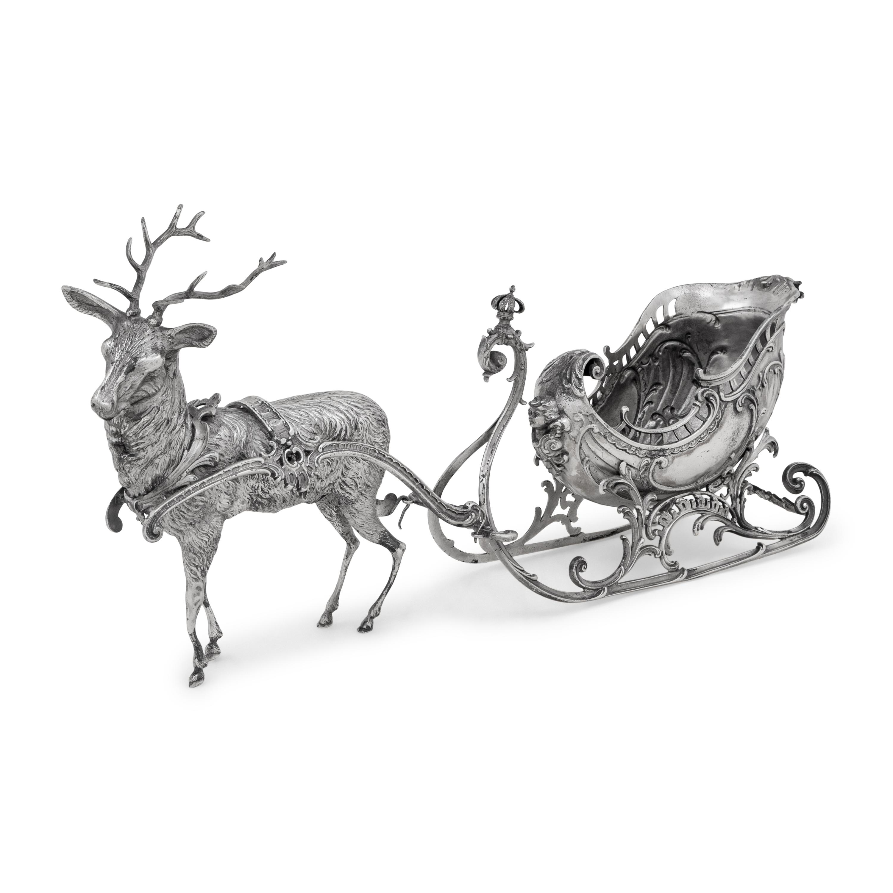 A Continental Silver-Plate Sleigh and Reindeer Centerpiece