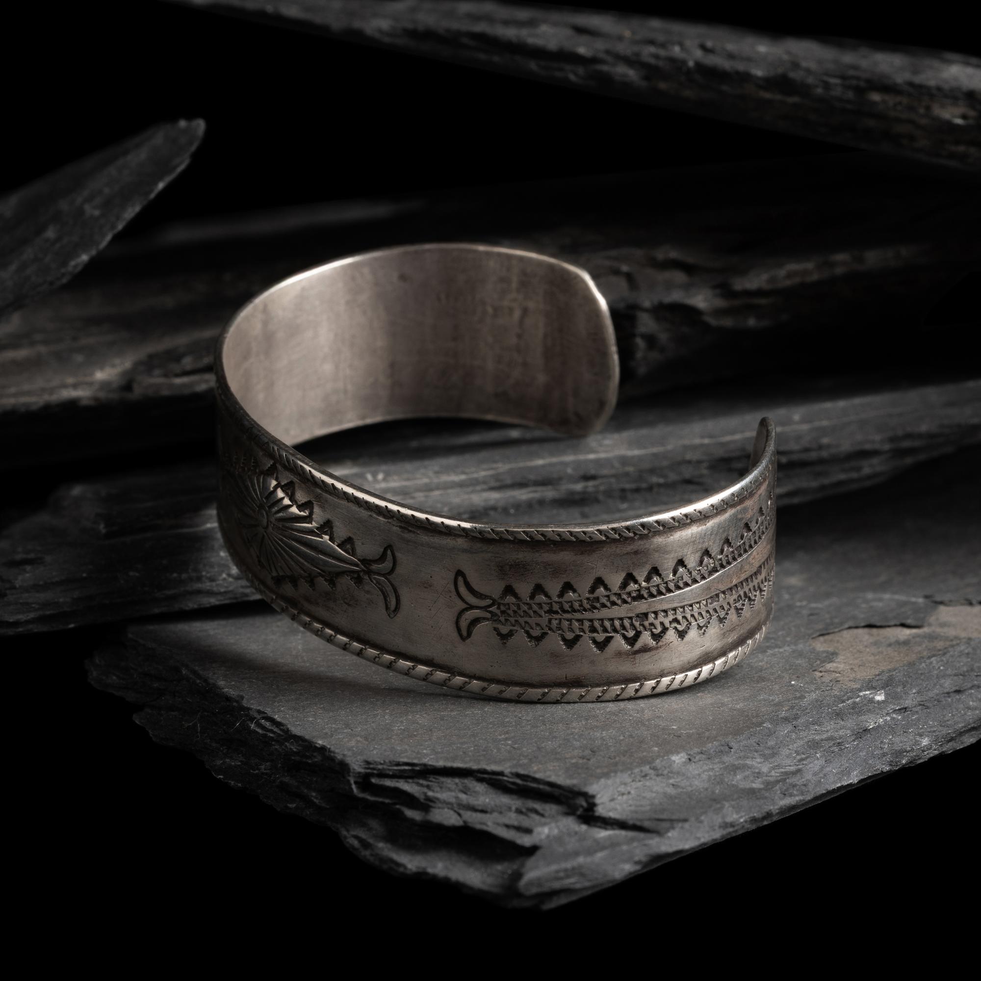 Early Navajo Stamped and Chiseled Ingot Cuff Bracelet