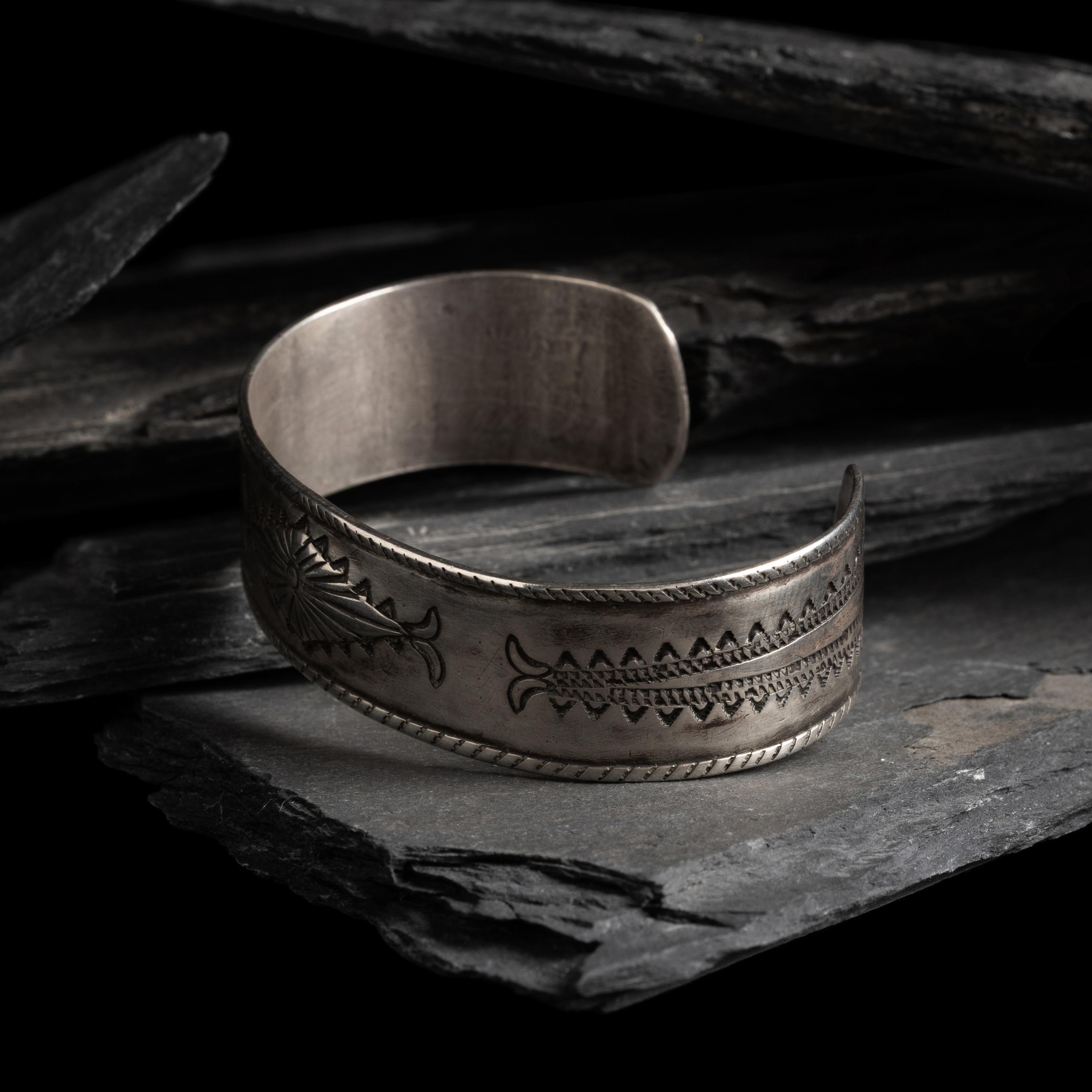 Early Navajo Stamped and Chiseled Ingot Cuff Bracelet