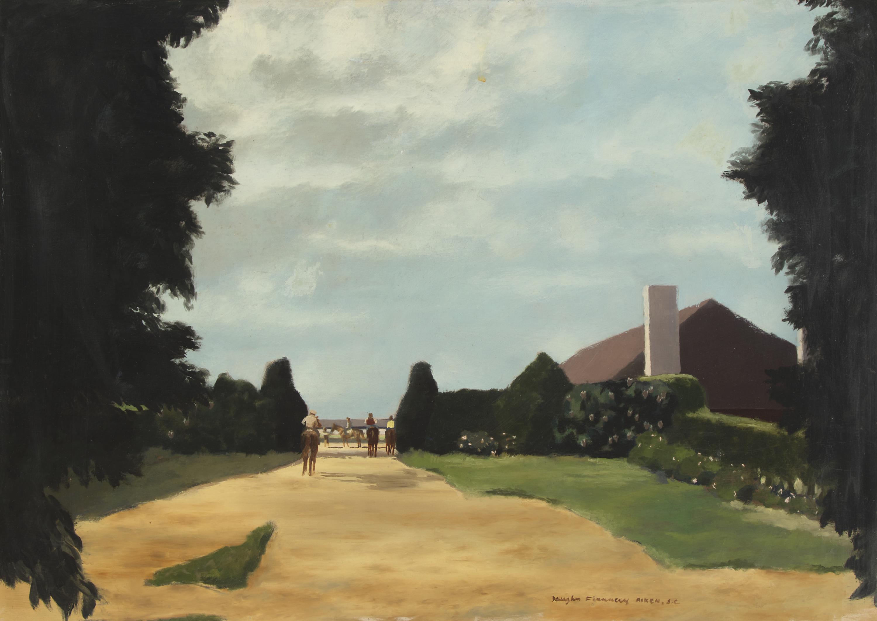 Vaughn Flannery (American, 1898-1955) — Last Horse Back, Greentree Stable Entrance, Aiken, South Carolina