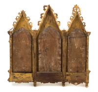 A Continental Ecclesiastical Triptych, Height 21 x width 20 1/2 inches.