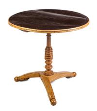 An English Elm Pedestal Table Height 25 1/2 x diameter of top 26 inches. — 18TH/19TH CENTURY WITH LATER TOP