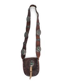 Navajo Leather Bag, with Silver and Turquoise Conchas