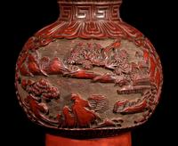 A Chinese Cinnabar Lacquer Gourd-form 'Landscapes' Vase