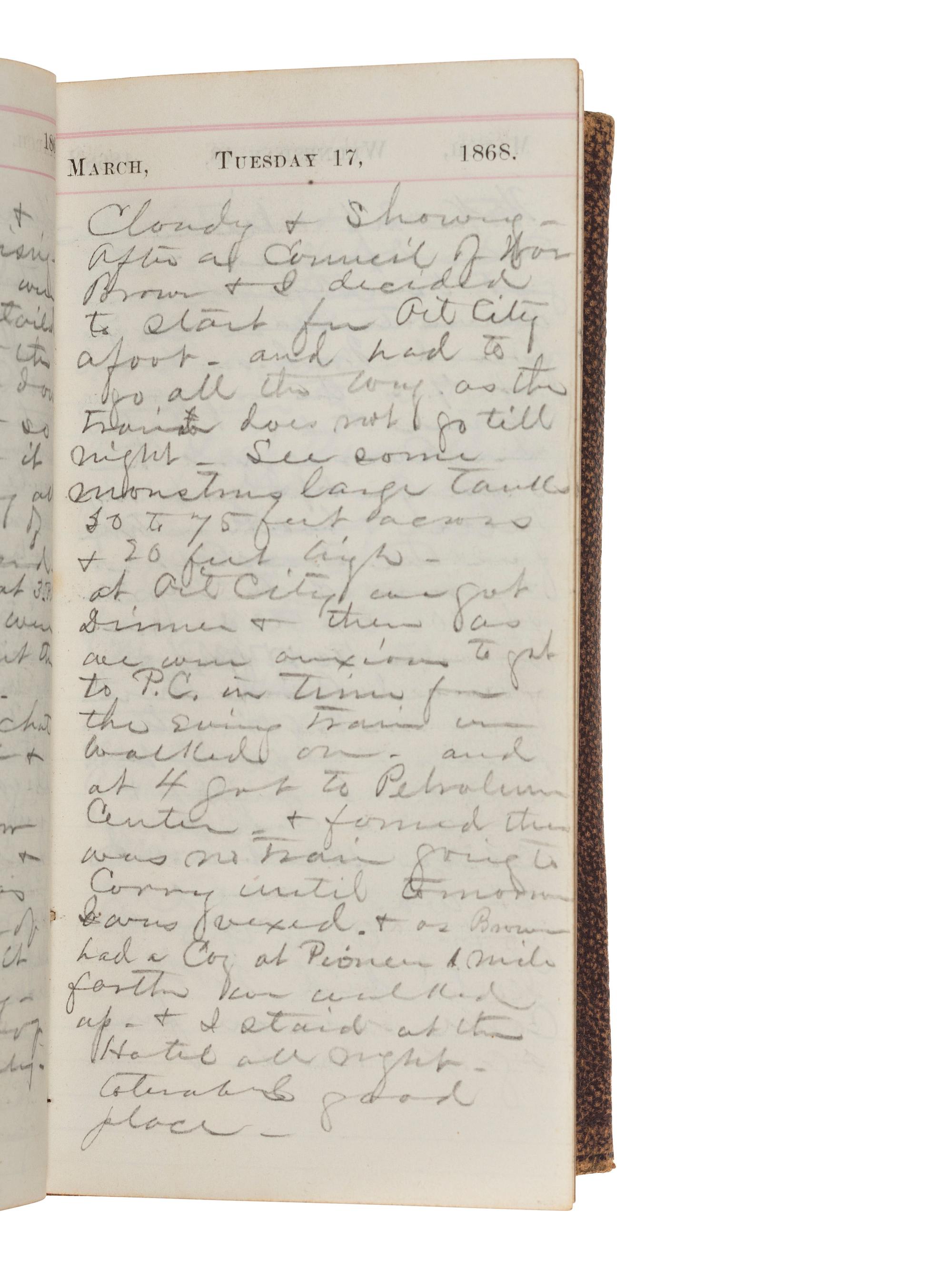 [MILITARIA]. A group of 2 post-Civil War diaries from Harland A. Durand, incl. references to Grant's election, Oil City, Native-Americans, and a soldier's suicide. 1866 and 1868.