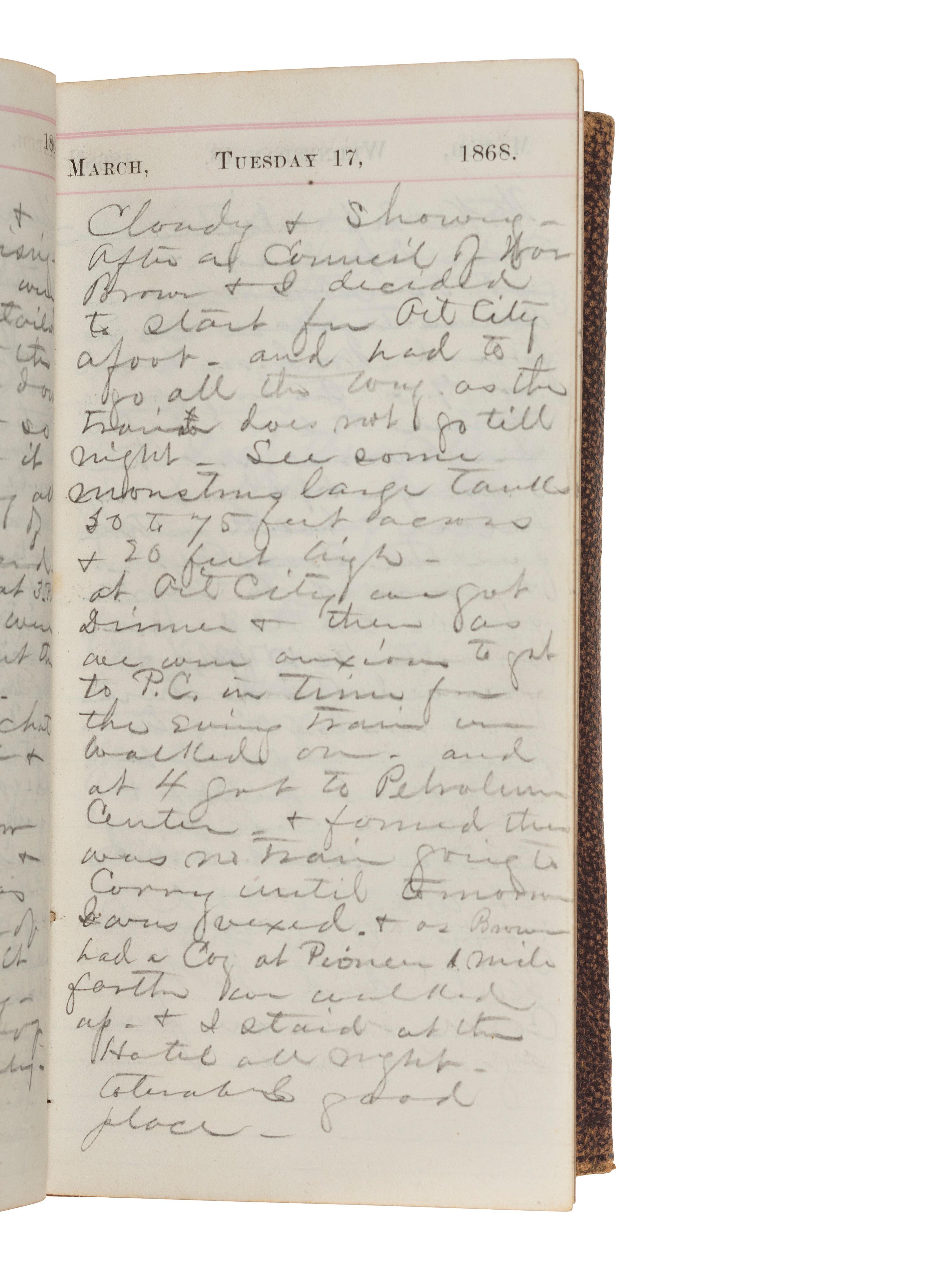 [MILITARIA]. A group of 2 post-Civil War diaries from Harland A. Durand, incl. references to Grant's election, Oil City, Native-Americans, and a soldier's suicide. 1866 and 1868.