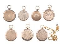 [EARLY PHOTOGRAPHY]. A group of 7 lockets containing 13 daguerreotype, ambrotype, and tintype portraits.