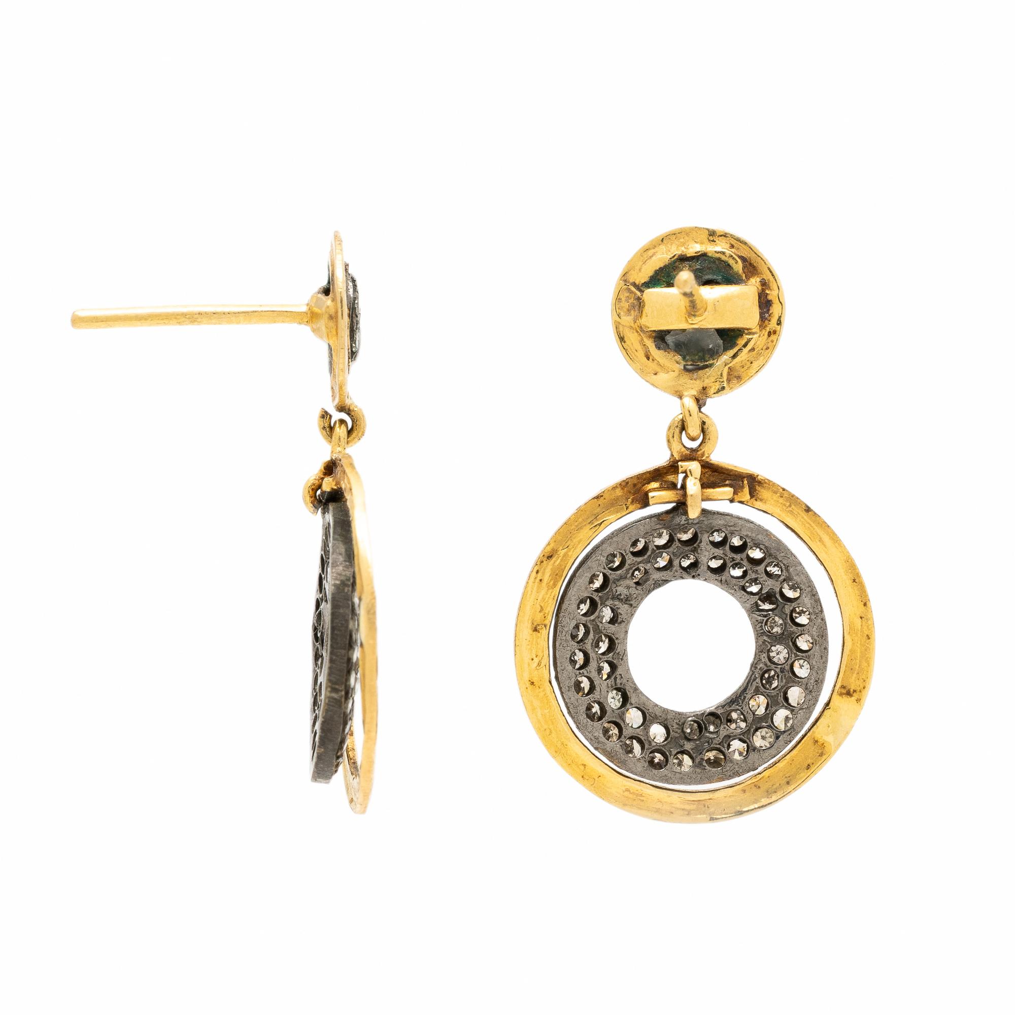 Diamond, Silver, and Yellow Gold Earrings
