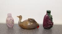 Three Carved Snuff Bottles Height of tallest 2 3/4 inches.