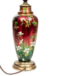 A Pair of French Enameled Metal Vases Mounted as Lamps
