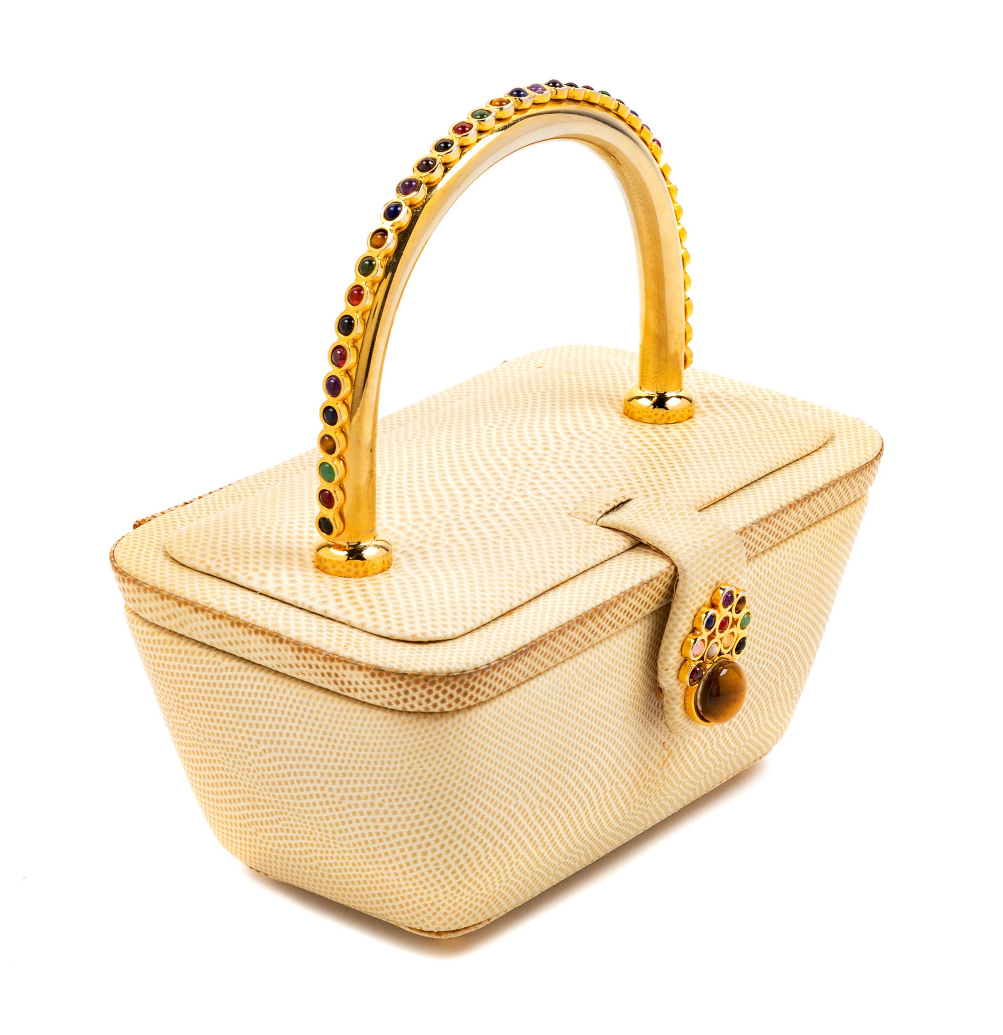 Judith Leiber Cream Skin and Jeweled Box with Top Handle