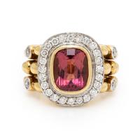 Pink Tourmaline, Diamond, and Yellow Gold Ring