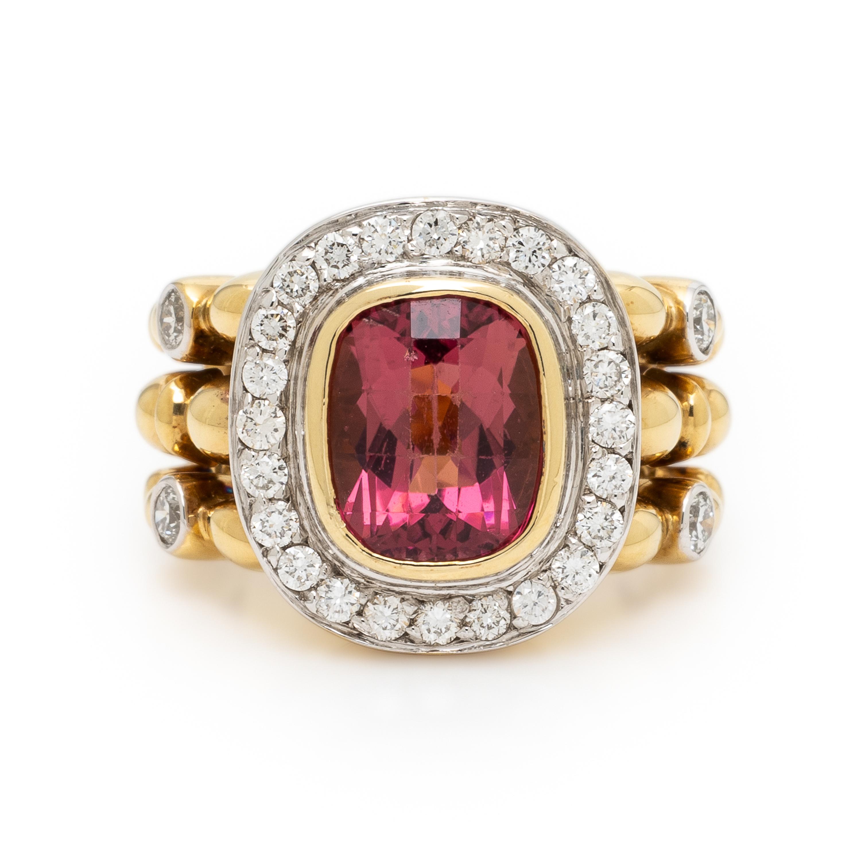 Pink Tourmaline, Diamond, and Yellow Gold Ring