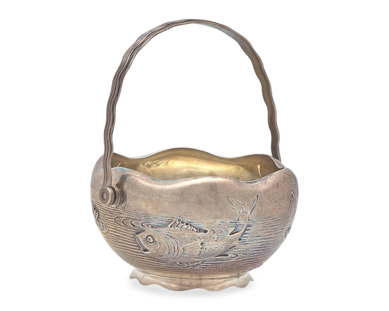 A Japanesque Sterling Silver Sugar Basket, Gorham Mfg. Co., Providence, RI, Date Mark for 1884