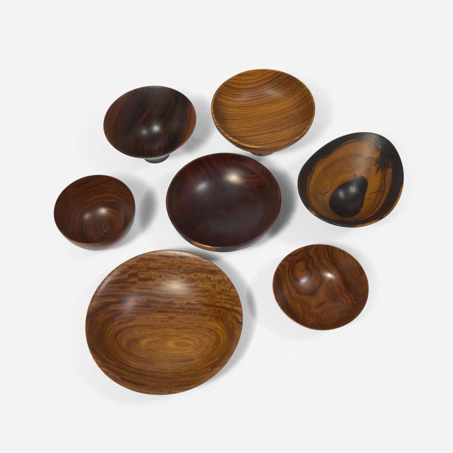 Bob Stocksdale (American, 1913-2003) Group of Seven Turned Wood Bowls and Vessels, USA, circa 1980s