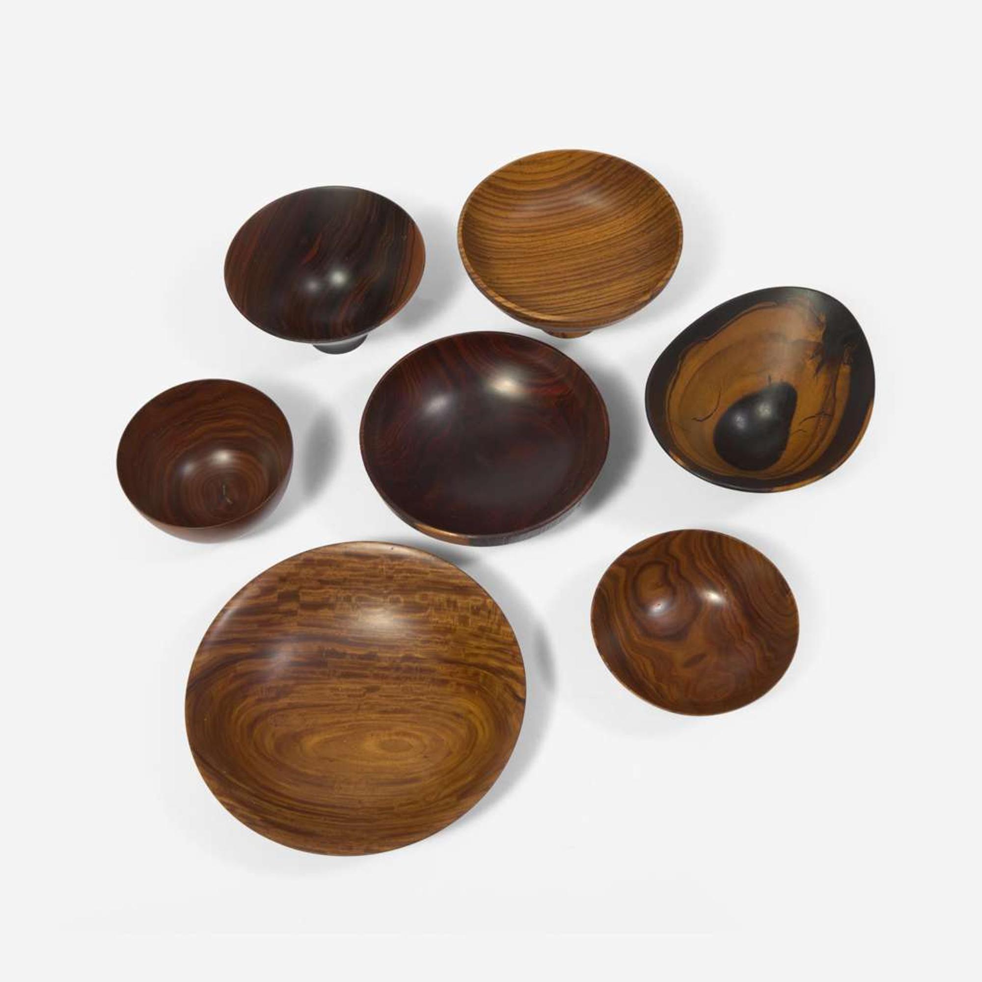 Bob Stocksdale (American, 1913-2003) Group of Seven Turned Wood Bowls and Vessels, USA, circa 1980s