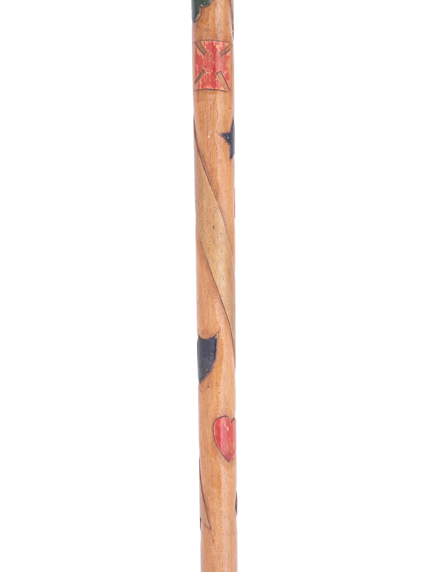 [CIVIL WAR]. Folk-art carved polychrome walking stick with patriotic motifs, incl. Army Corps badges.