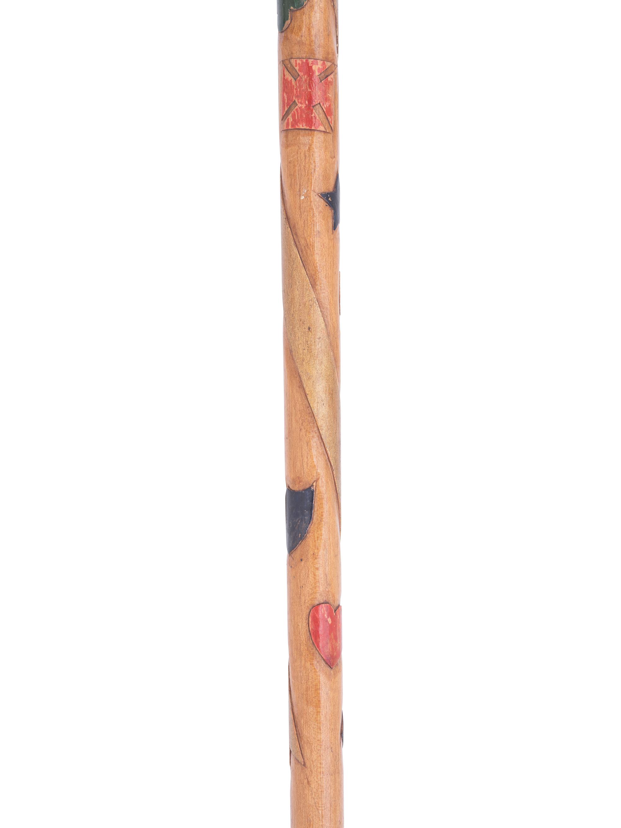 [CIVIL WAR]. Folk-art carved polychrome walking stick with patriotic motifs, incl. Army Corps badges.