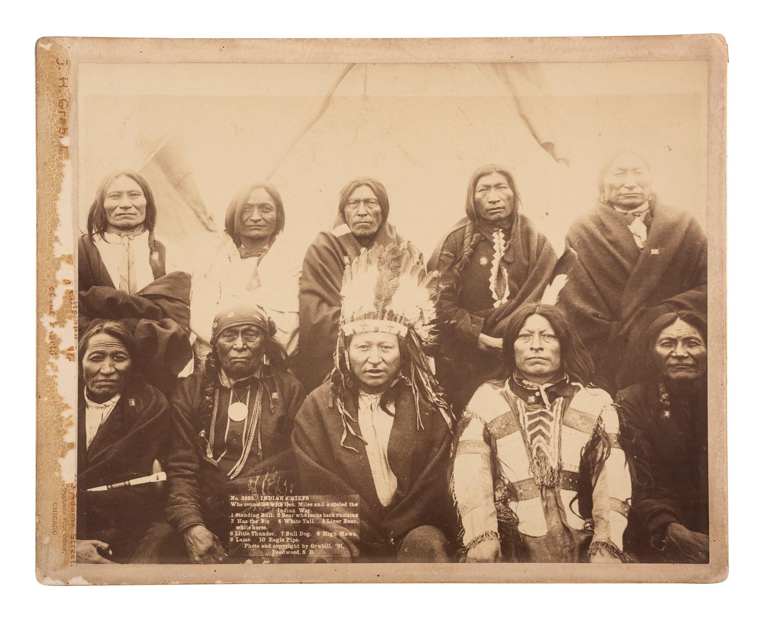 [NATIVE AMERICANS]. GRABILL, J.H., photographer. Indian Chiefs who counciled with Gen. Miles and settled the Indian War . Deadwood, SD: 1891.
