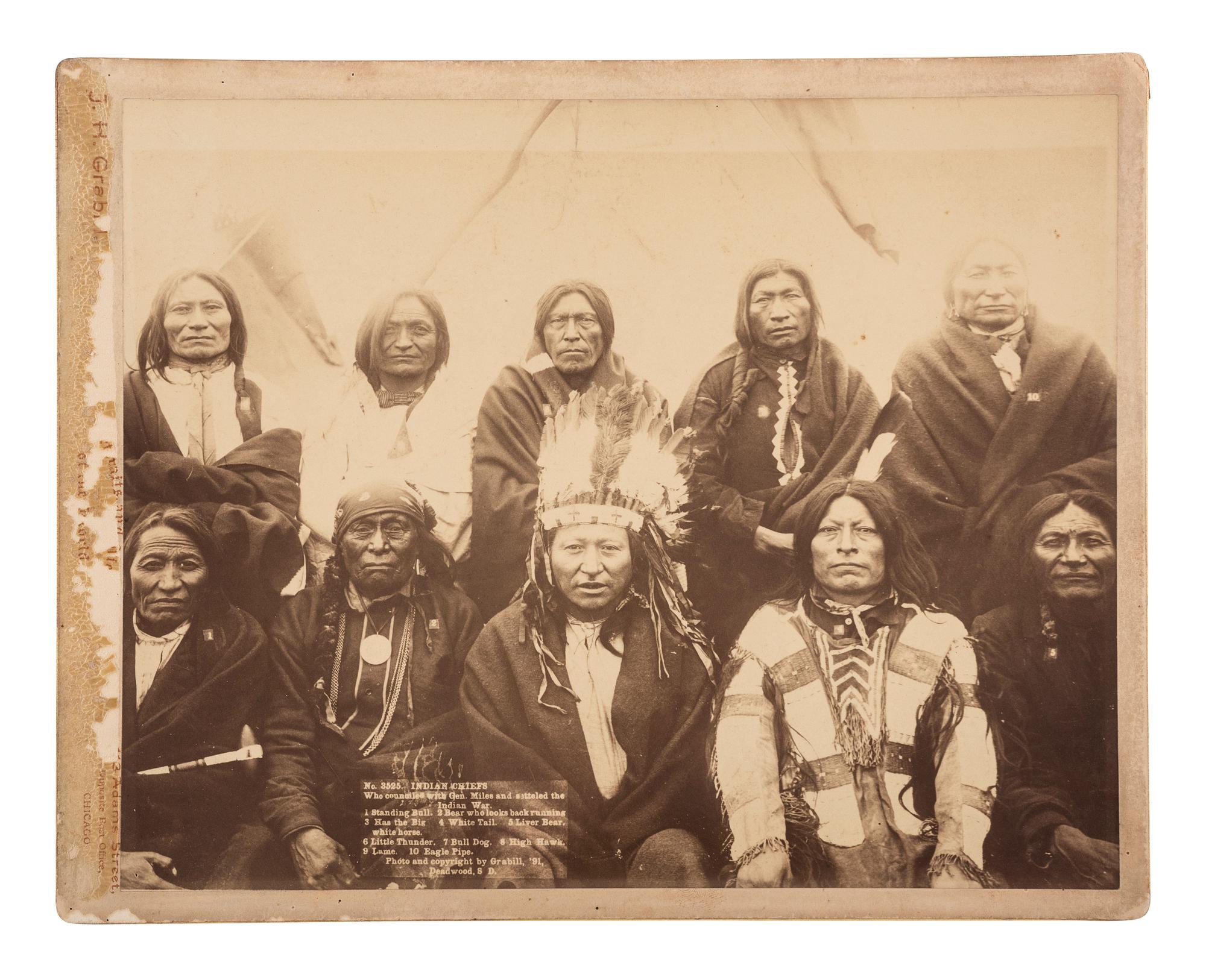 [NATIVE AMERICANS]. GRABILL, J.H., photographer. Indian Chiefs who counciled with Gen. Miles and settled the Indian War . Deadwood, SD: 1891.