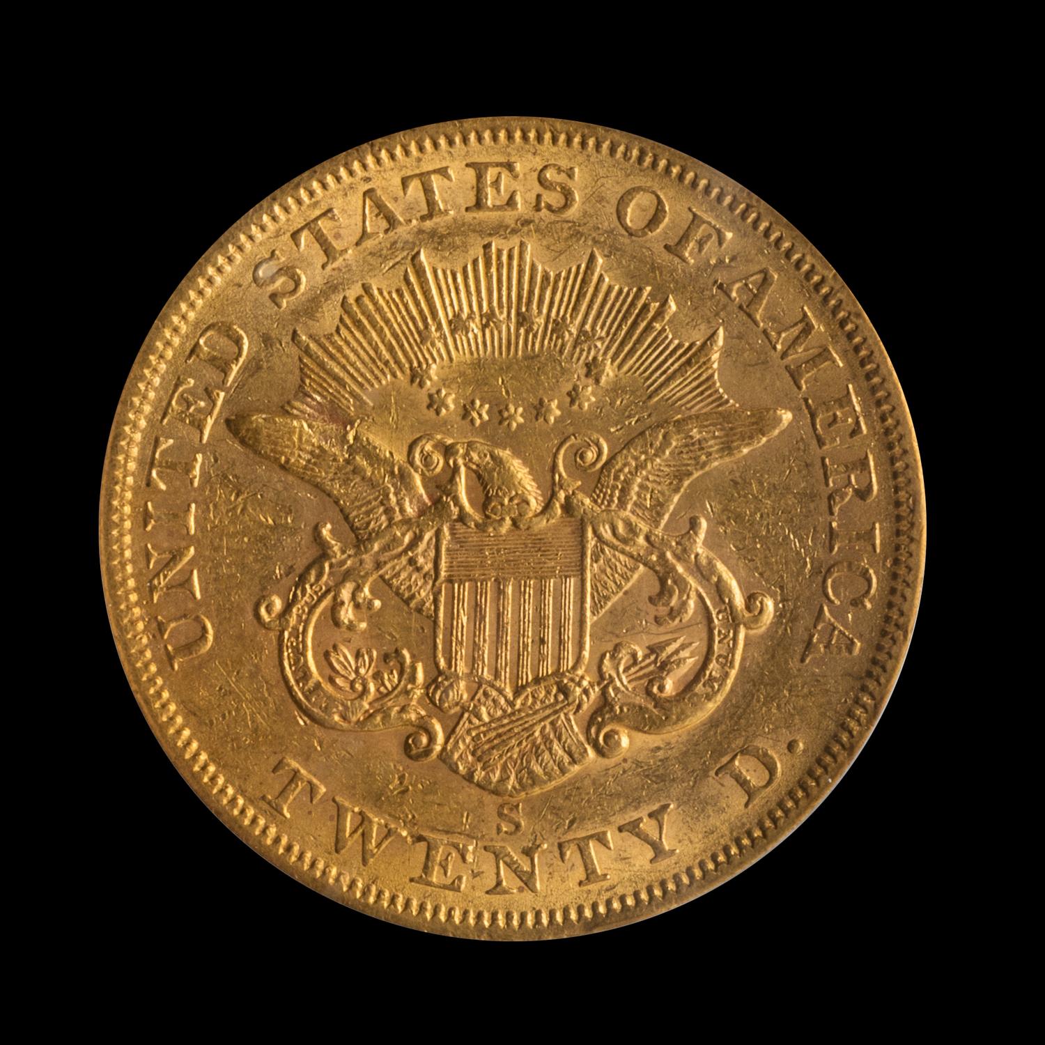 A United States 1855-S Liberty Head $20 Gold Coin