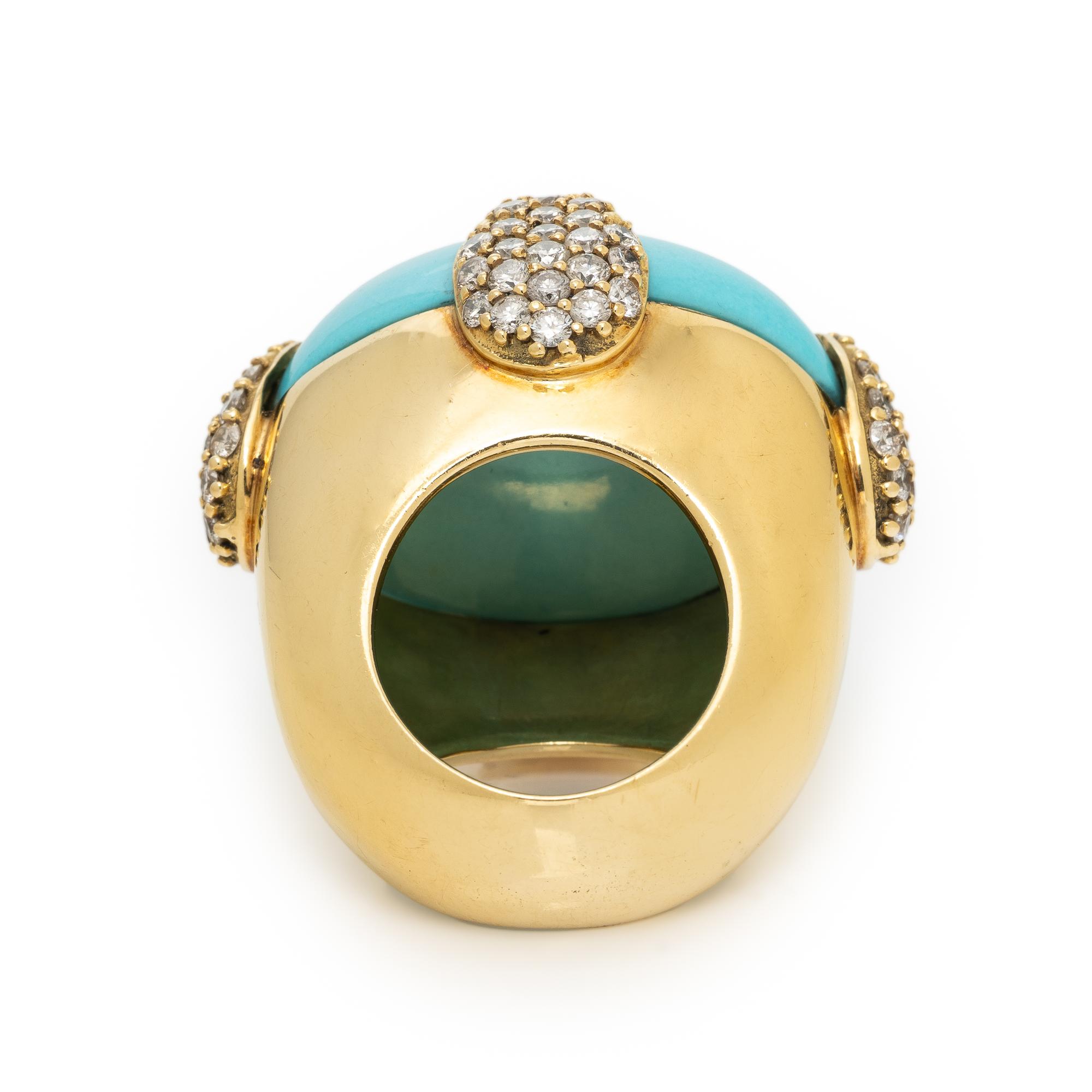 SAZINGG, TURQUOISE, DIAMOND, AND YELLOW GOLD RING