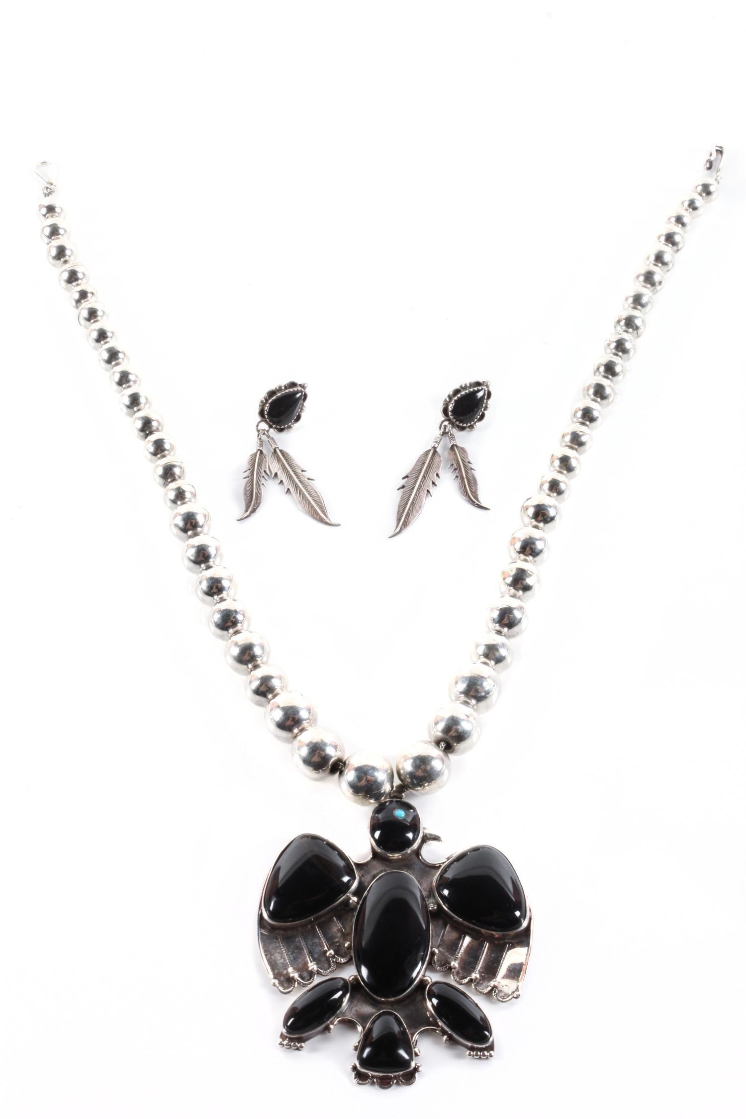 Southwest Style Silver and Onyx Pendant Height of pendant 3 inches