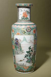 A Famille Verte Porcelain Rouleau Vase