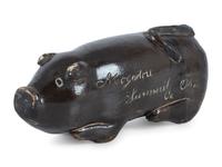 A Rare Mogadore, Ohio Inscribed Stoneware Pig Flask