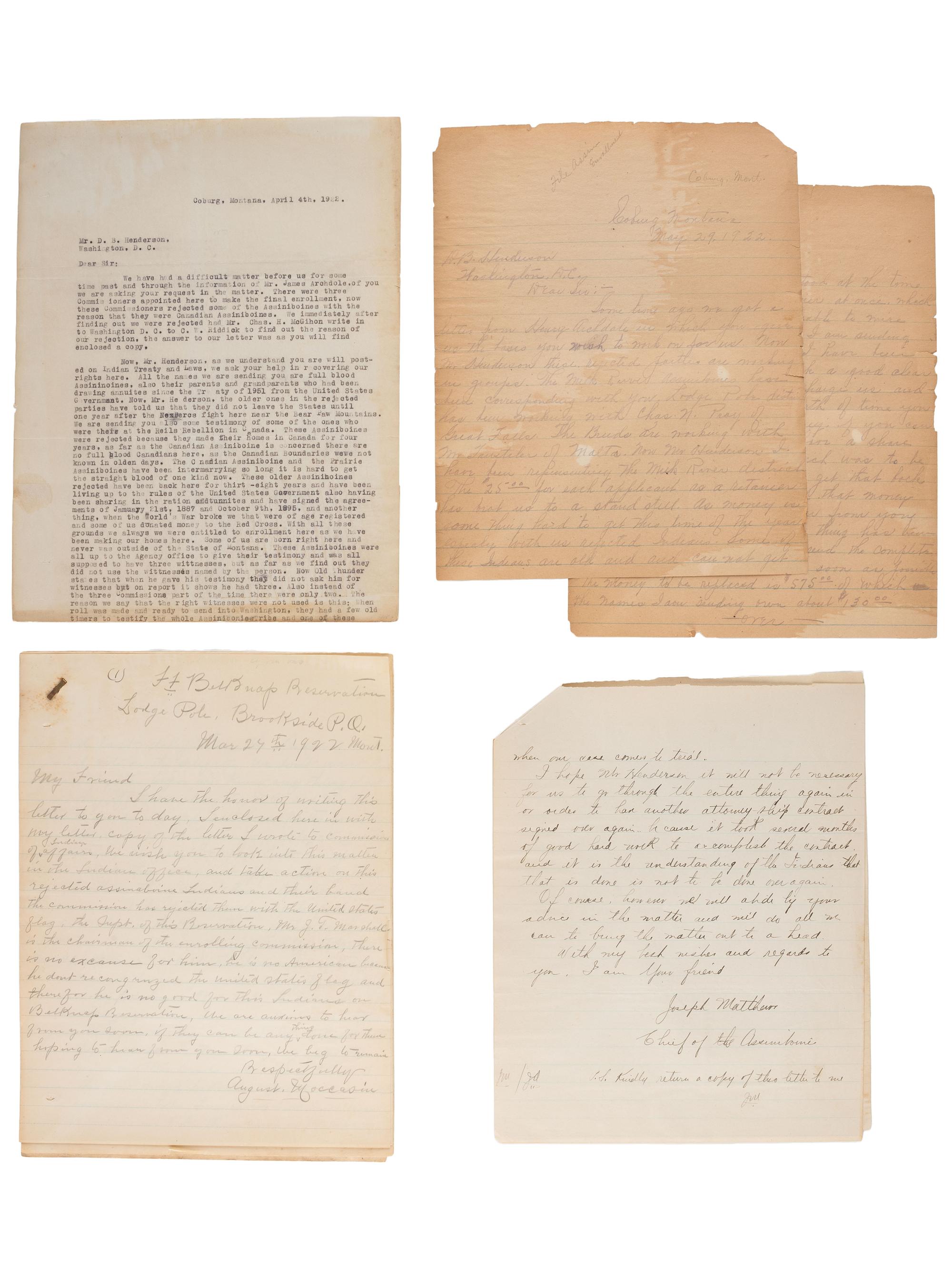 [NATIVE AMERICAN]. Archive of documents related to the Assiniboine and Sisseton Sioux tribes.