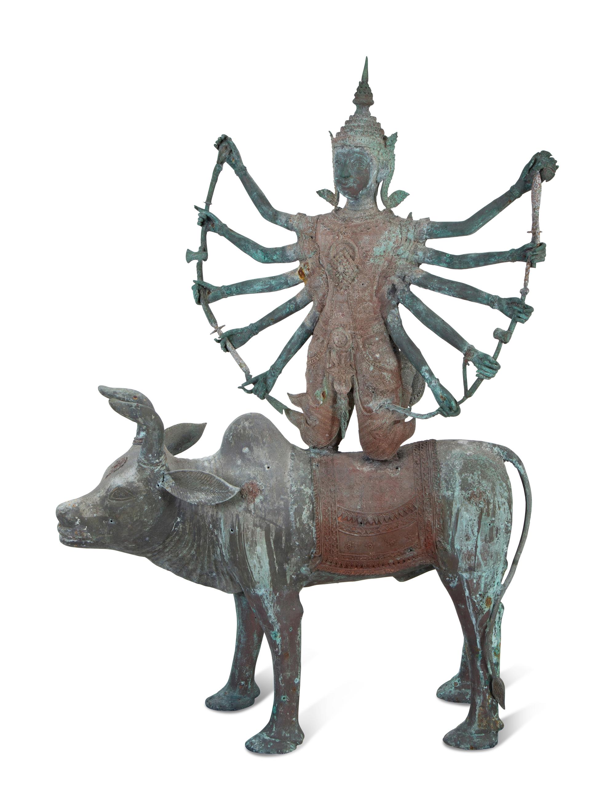 A Tibetan Bronze Durga on Bull — 20TH CENTURY