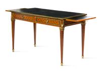 A Louis XVI Style Gilt Bronze Mounted Parquetry Bureau Plat Height 30 x width 49 x depth 25 inches. — ALFRED-EMMANUEL-LOUIS BEURDELEY, PARIS, CIRCA 1870