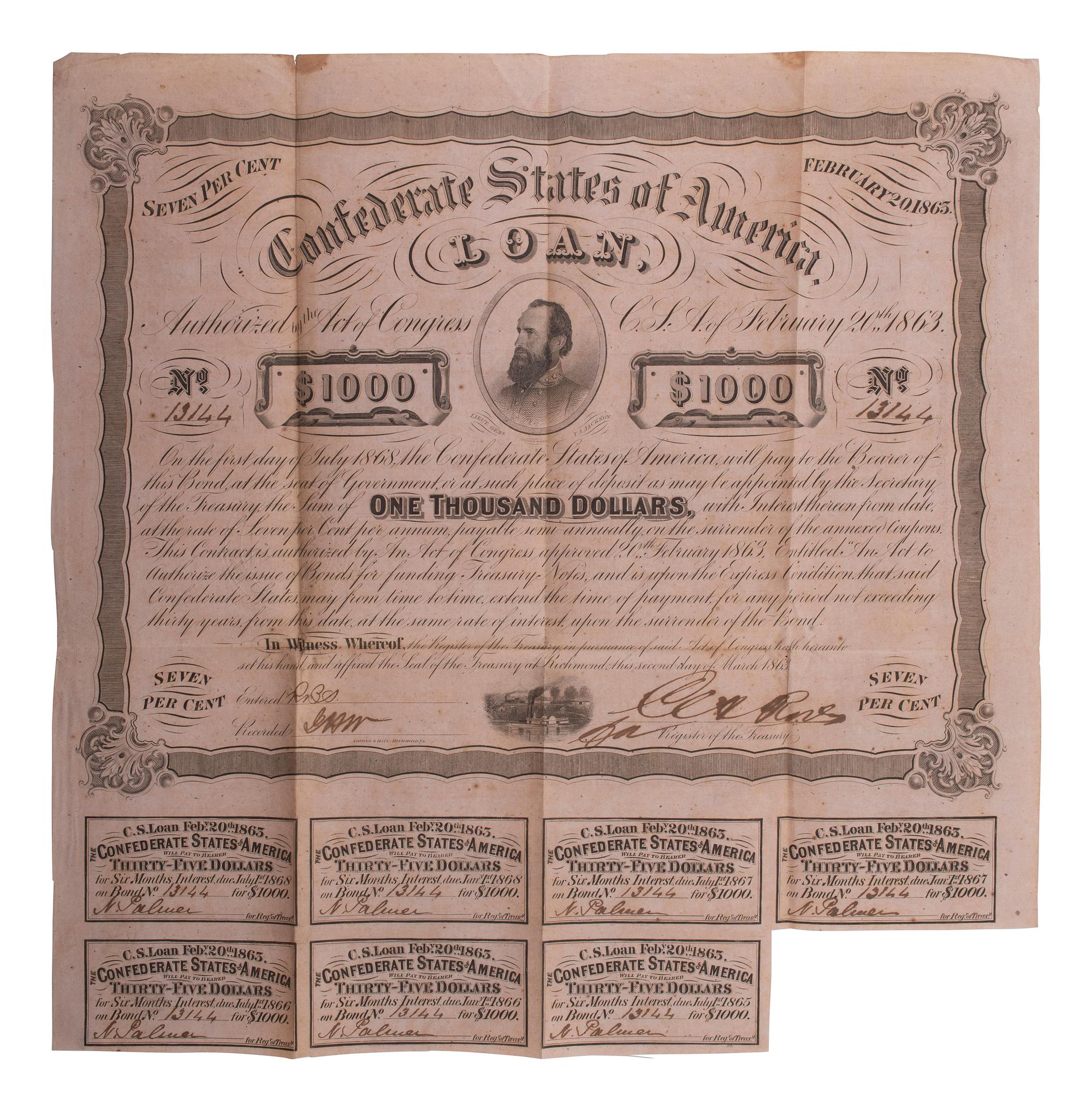 [CIVIL WAR]. Union soldier's letter written on captured Confederate stationery by Frederick C. Hale, Company F, 118th New York Infantry, with Confederate bonds. Richmond, 16 April 1865.
