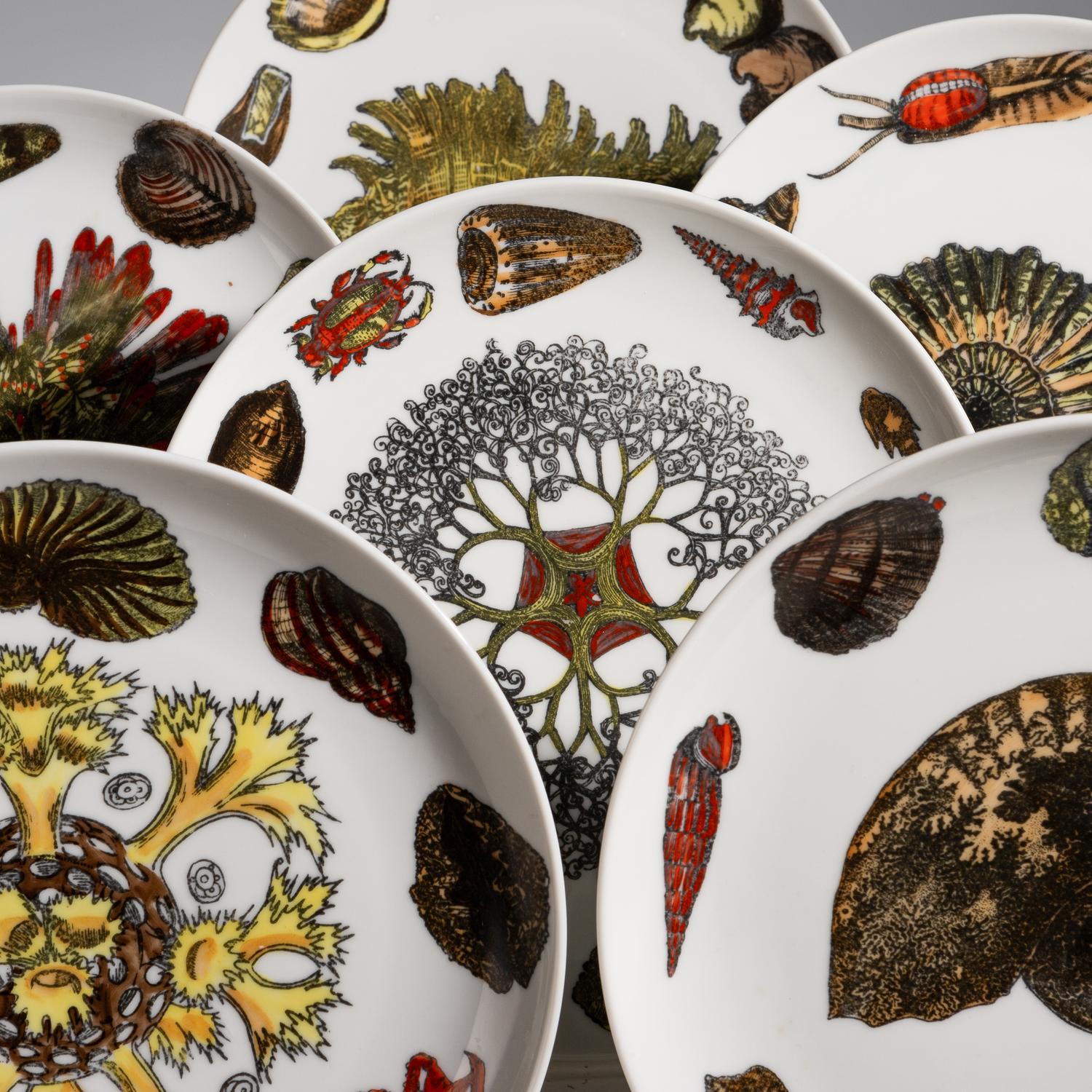 Six Conchiglie Dinner Plates, c. 1970 Fornasetti, Italy