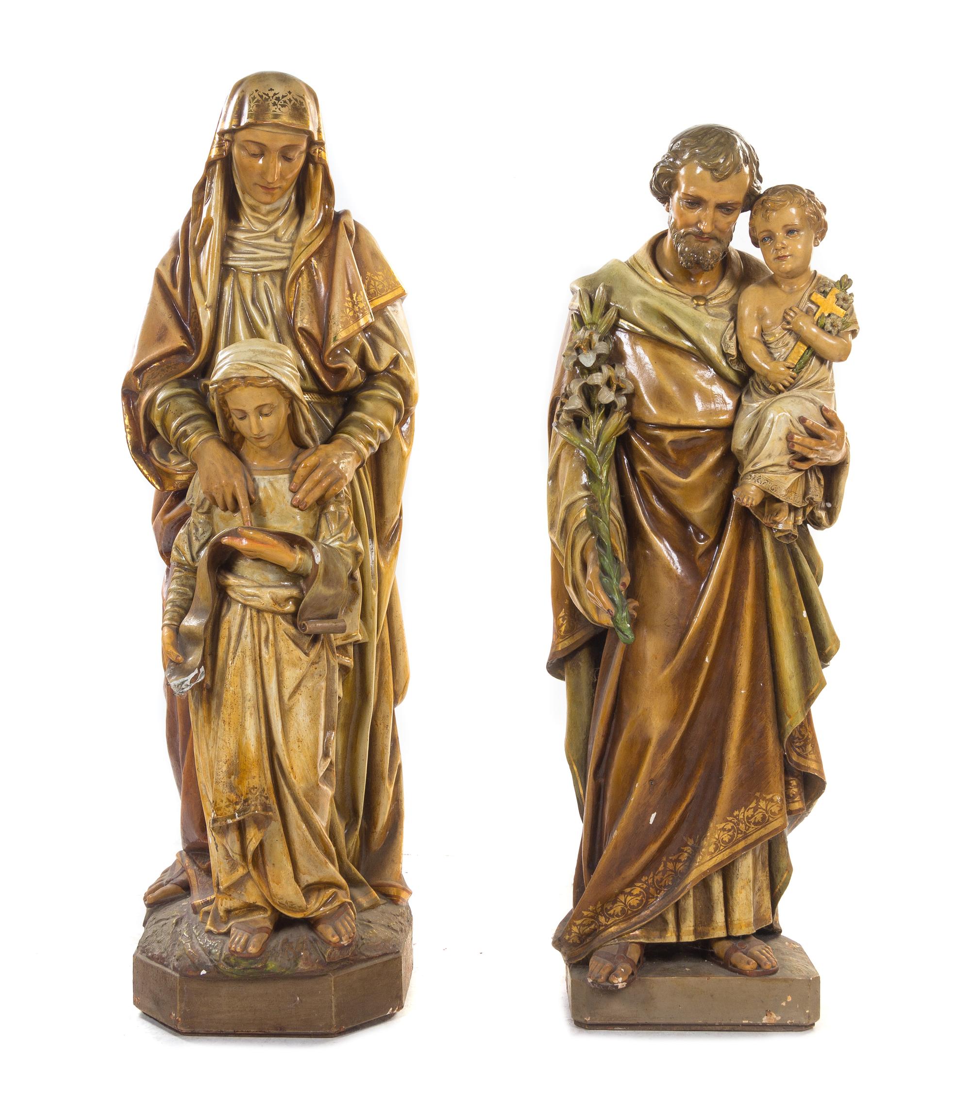 Two American Painted Plaster Ecclesiastical Figures, DAPRATO RIGALI STUDIOS, FIRST HALF 20TH CENTURY, Height of taller 55 inches. — DAPRATO RIGALI STUDIOS, FIRST HALF 20TH CENTURY.