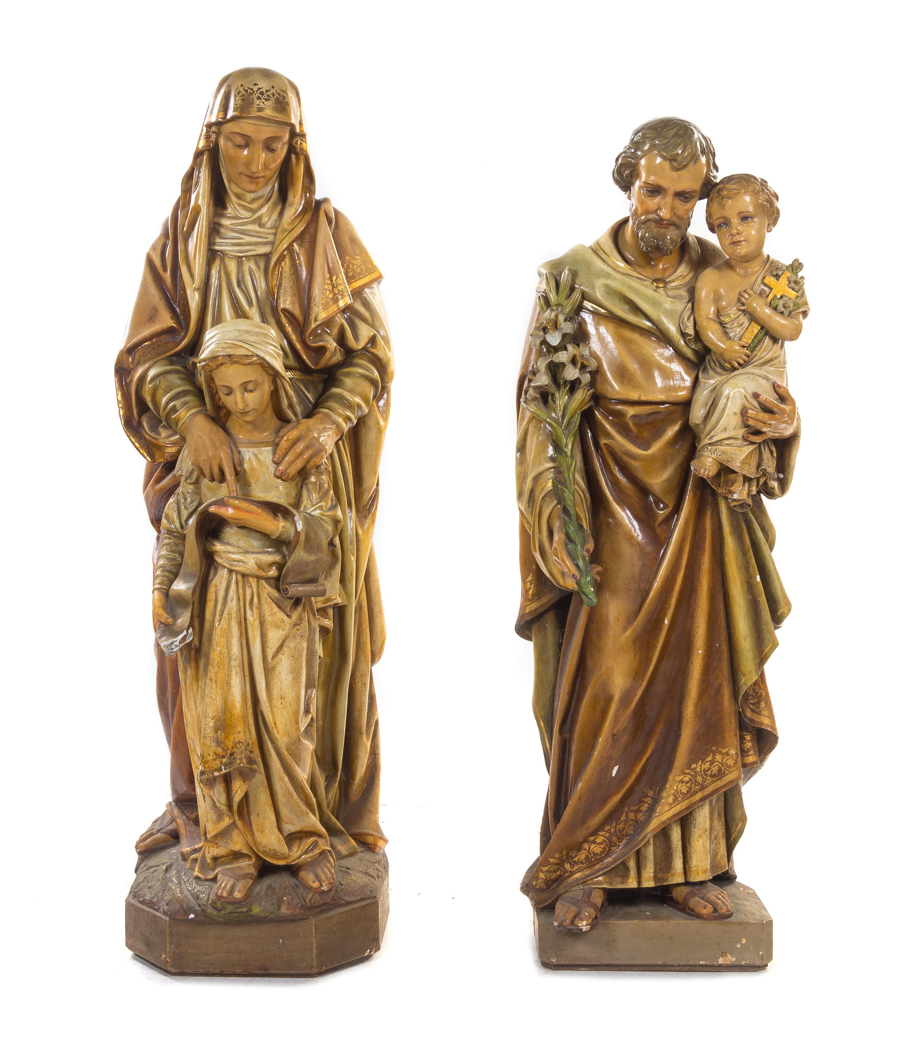 Two American Painted Plaster Ecclesiastical Figures, DAPRATO RIGALI STUDIOS, FIRST HALF 20TH CENTURY, Height of taller 55 inches. — DAPRATO RIGALI STUDIOS, FIRST HALF 20TH CENTURY.