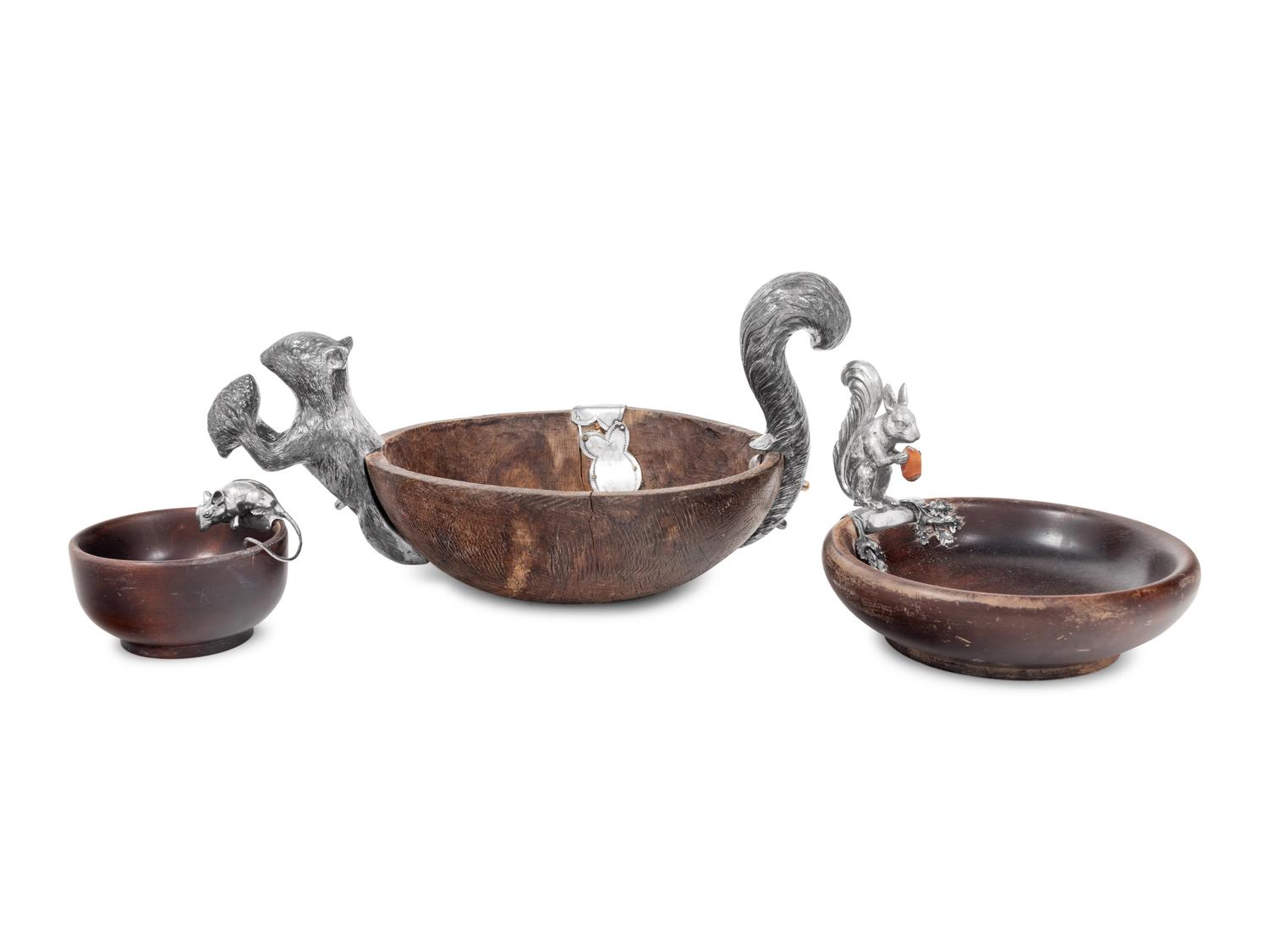 Three German Silver Mounted Wood Bowls